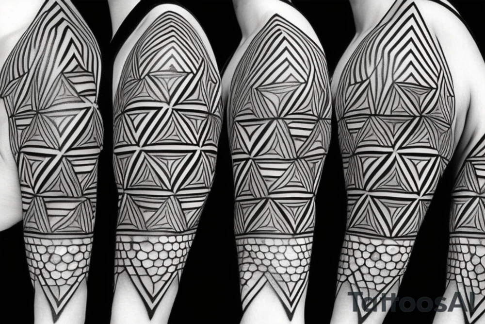 Geometrical 3d design of triangles and circles and cubes tattoo idea