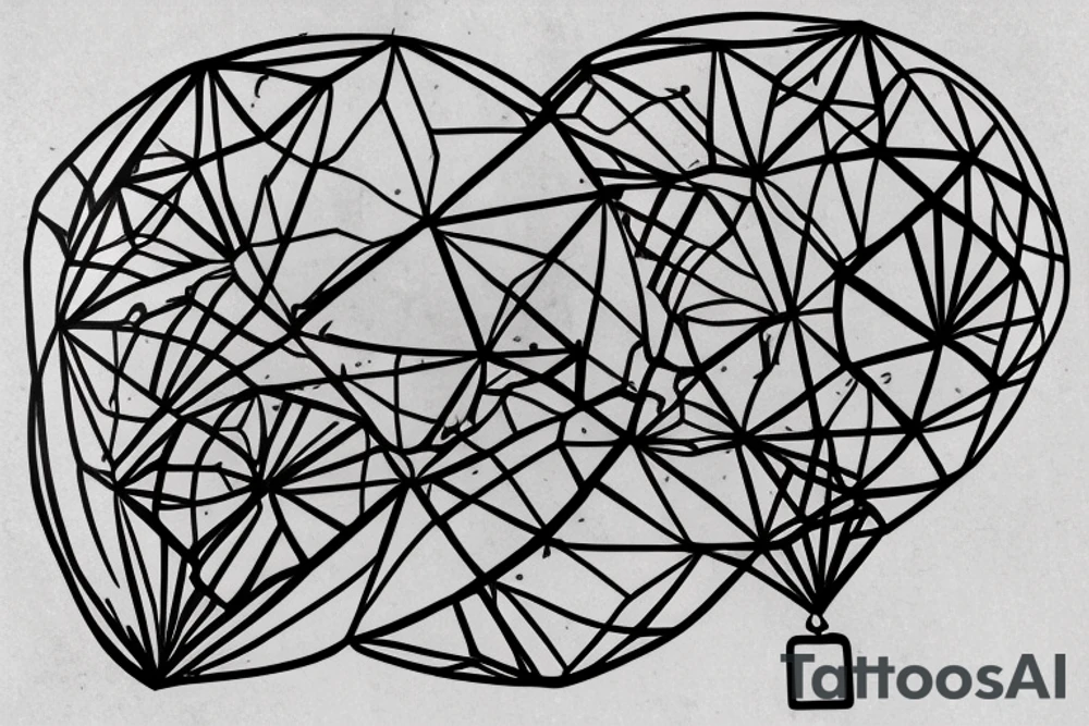 A Ballon skin is pressed against Metal with a Rough surface. The metal has a geometrical pattern of triangles cubes and circles tattoo idea