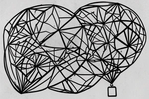 A Ballon skin is pressed against Metal with a Rough surface. The metal has a geometrical pattern of triangles cubes and circles tattoo idea