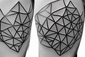 A Ballon skin is pressed against Metal with a Rough surface. The metal has a geometrical pattern of triangles cubes and circles tattoo idea