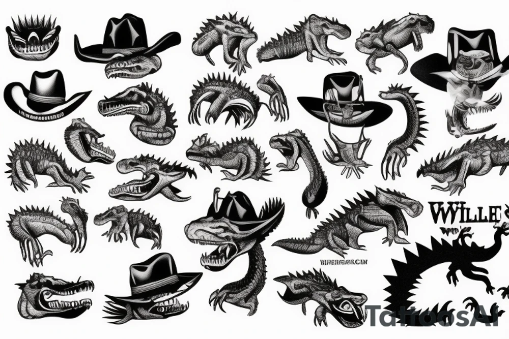 wild west devil aligator crocodile tattoo idea