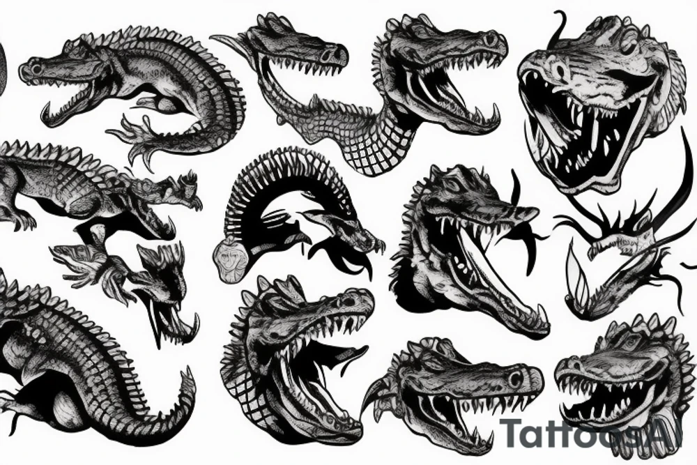 wild west devil aligator crocodile tattoo idea