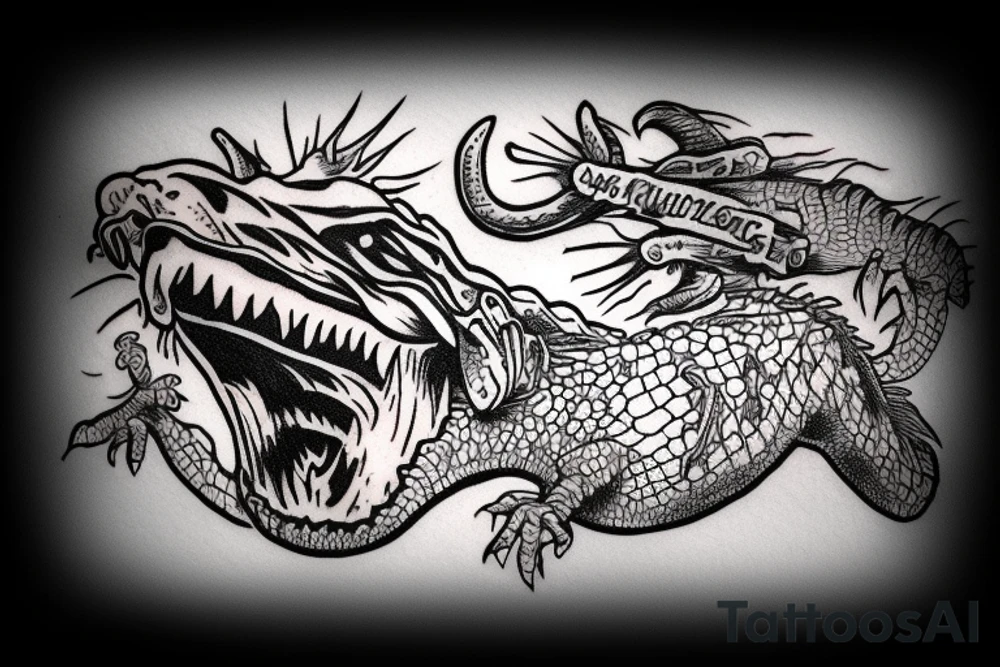 wild west devil aligator crocodile tattoo idea