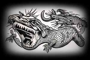 wild west devil aligator crocodile tattoo idea