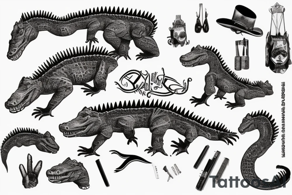 wild west devil aligator crocodile tattoo idea