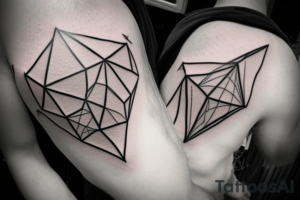 A Ballon skin is pressed against Metal with a Rough surface. The metal has a geometrical pattern of triangles cubes and circles tattoo idea