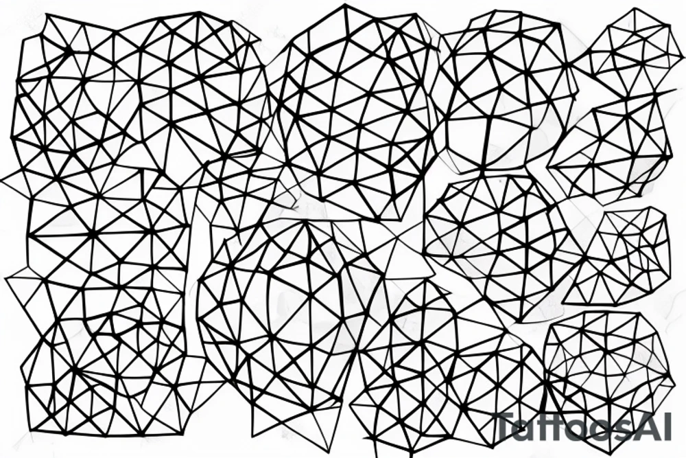 A Ballon skin is pressed against Metal with a Rough surface. The metal has a geometrical pattern of triangles cubes and circles tattoo idea