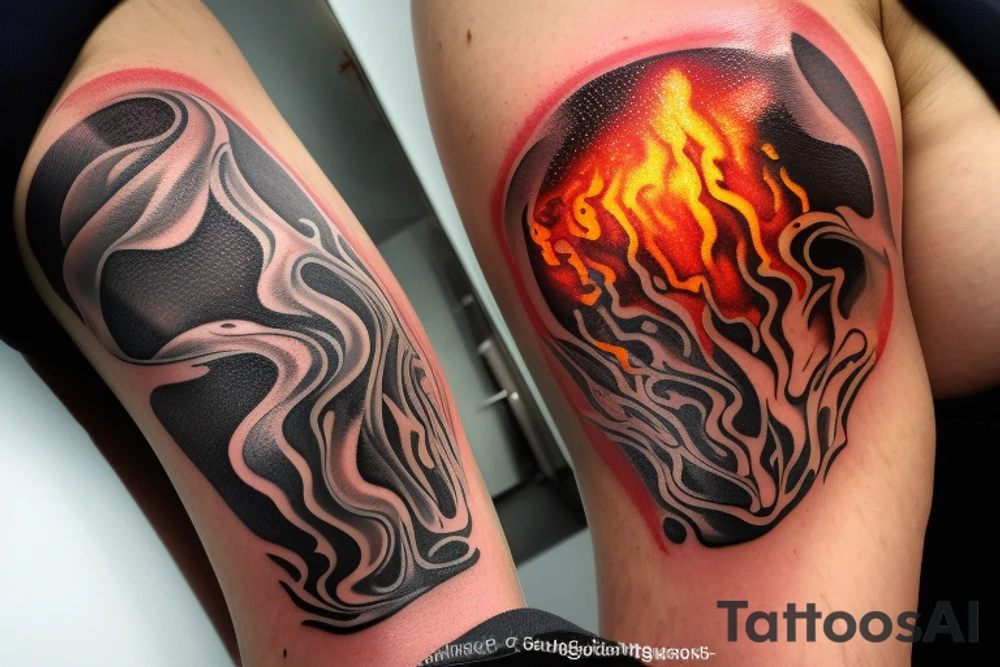 Molten metal has a smooth, reflective surface, similar to a mirror.
It flows like a thick, viscous liquid, similar to molten lava or syrup.
Melting metal emits intense heat and produces a radiant glow corresponding to its color.
Heat waves or distortions in the air may be visible above the molten metal. tattoo idea