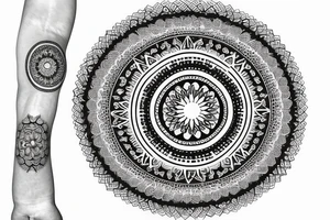 spiritual mandala with diamond minimalist arm sleeve tattoo idea