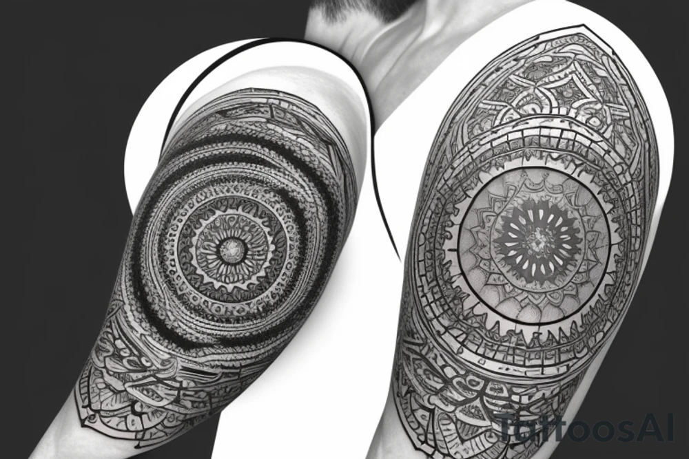 spiritual mandala with diamond arm sleeve tattoo idea