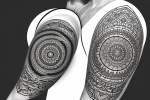 spiritual mandala with diamond arm sleeve tattoo idea