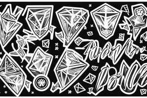 diamond with good vibes and energy arm sleeve tattoo idea