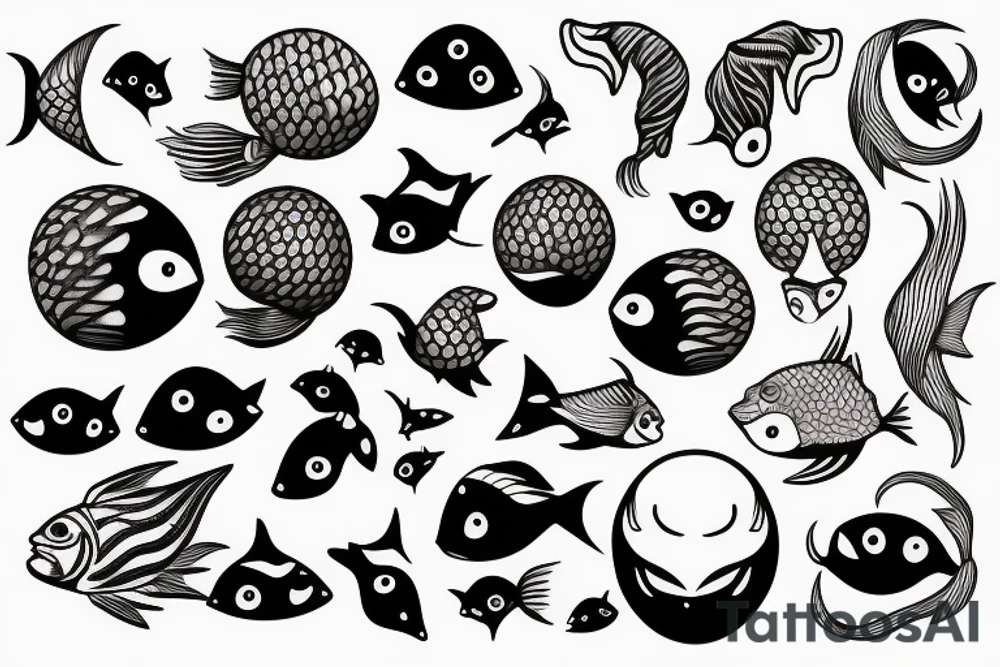 ball with fish head tattoo idea