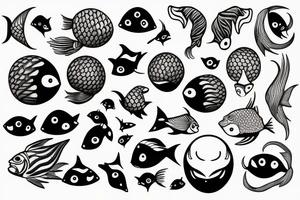 ball with fish head tattoo idea