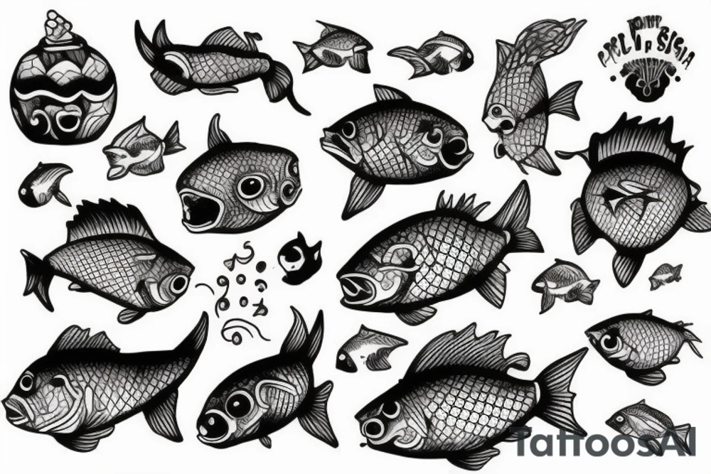 ball with fish head tattoo idea