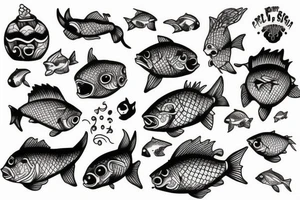 ball with fish head tattoo idea