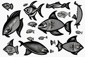 funny fish with helicopter tattoo idea