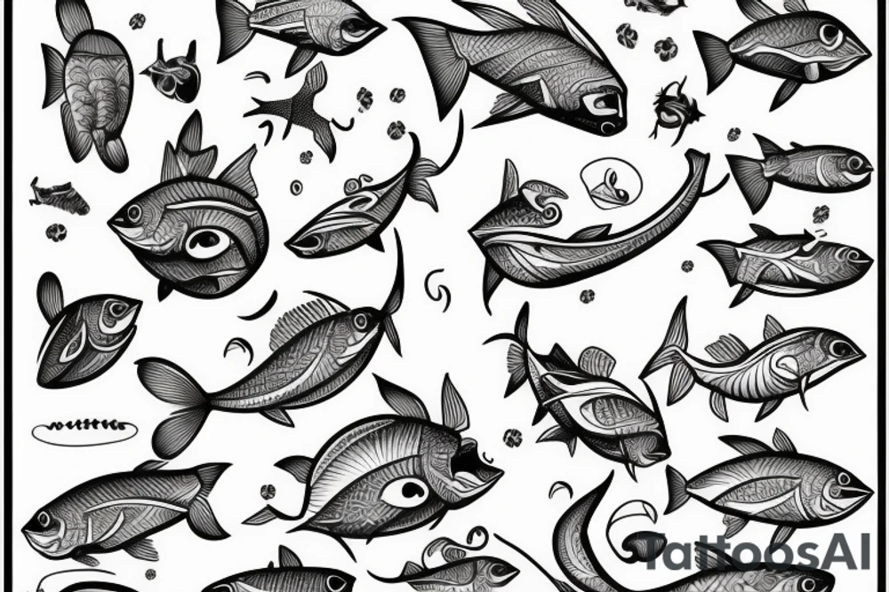 funny fish with helicopter tattoo idea