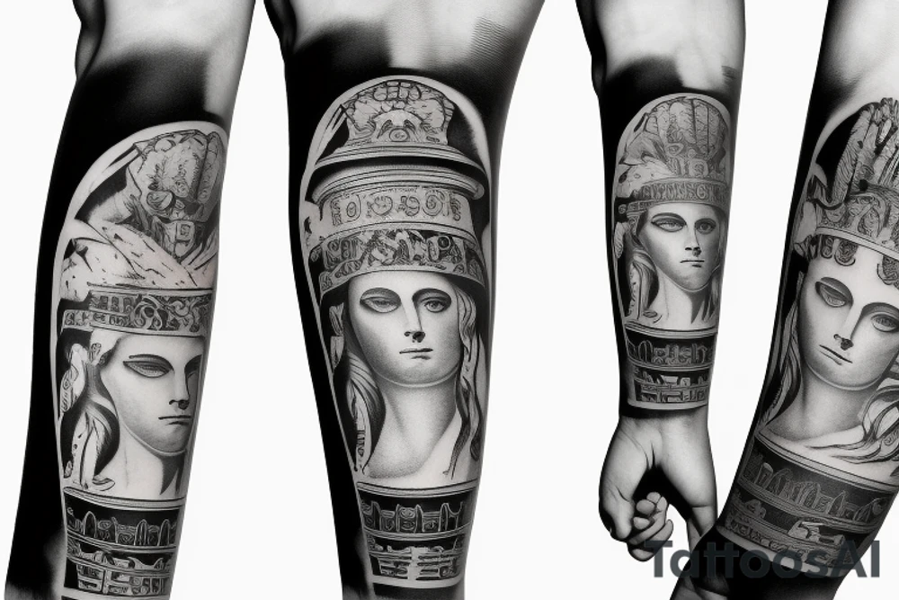 Modern roman emperor arm sleeve tattoo idea