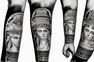 Modern roman emperor arm sleeve tattoo idea