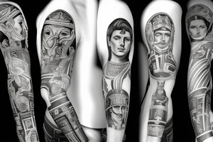 Modern roman emperor arm sleeve tattoo idea