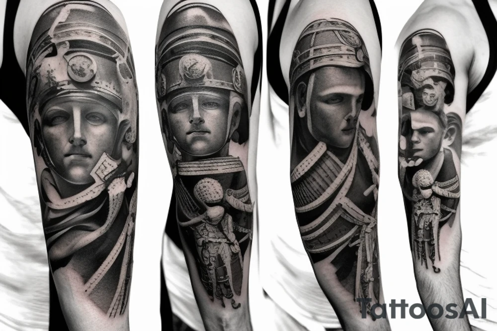 Modern Roman gladiator emperor arm sleeve tattoo idea