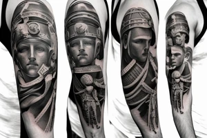 Modern Roman gladiator emperor arm sleeve tattoo idea