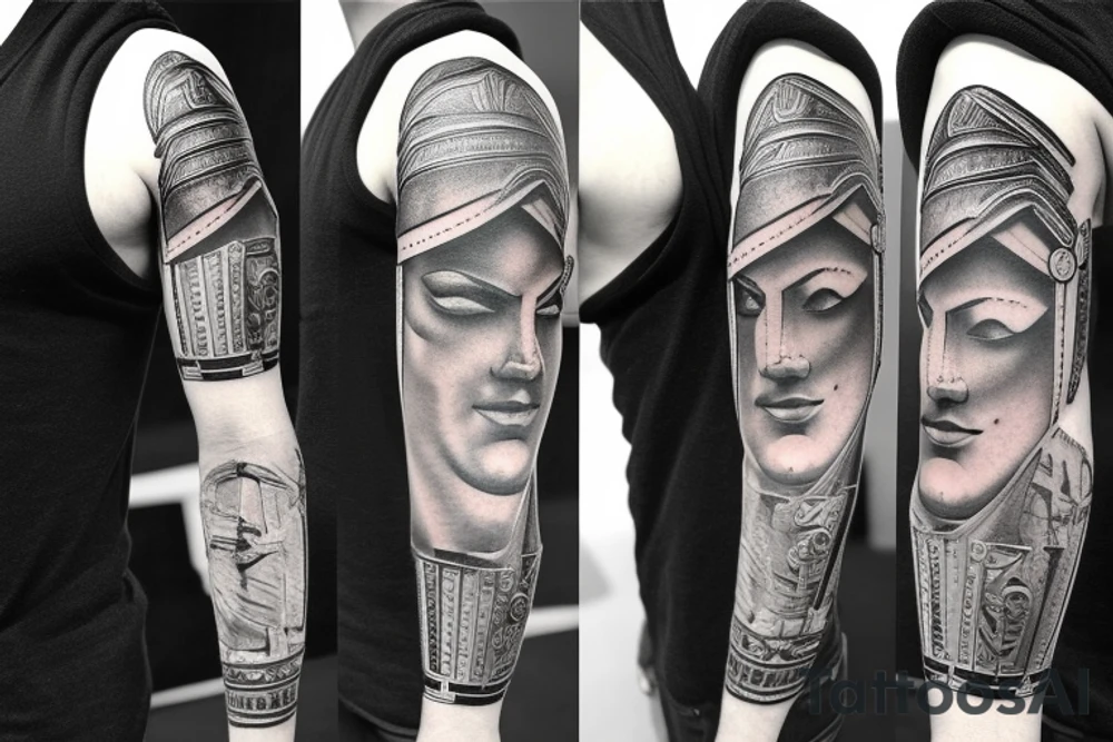 Modern Roman gladiator emperor arm sleeve tattoo idea Modern Roman gladiator emperor arm sleeve tattoo idea