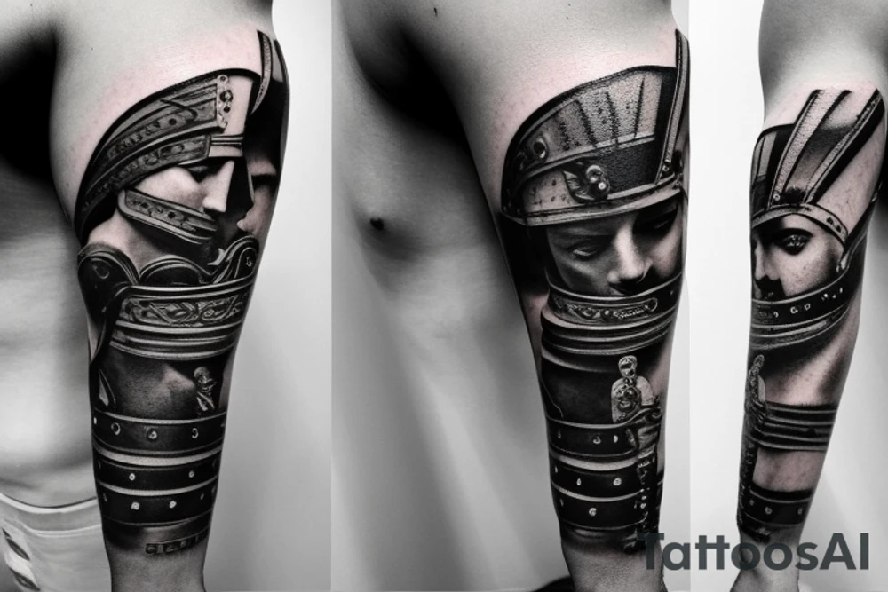 Roman gladiator arm sleeve tattoo idea