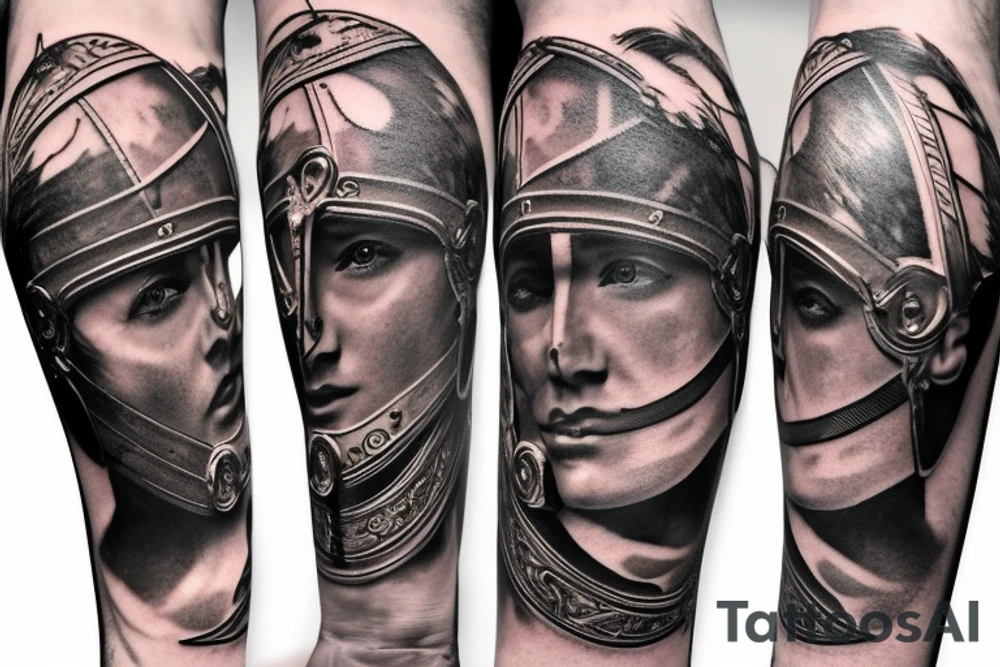 Roman gladiator arm sleeve tattoo idea