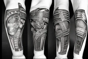 Roman gladiator arm sleeve tattoo idea
