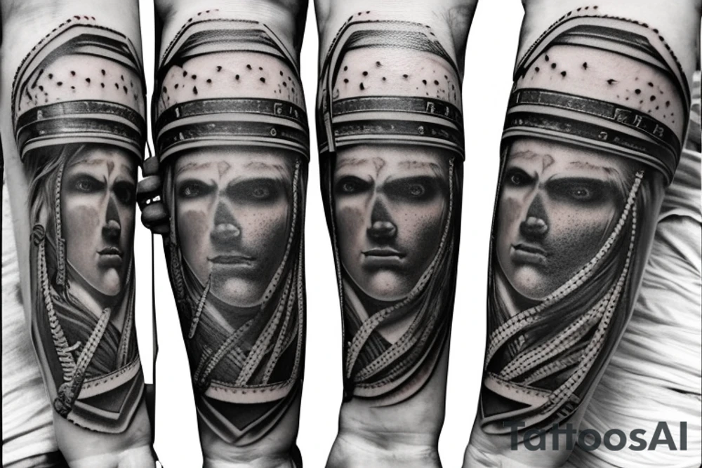 Roman gladiator arm sleeve tattoo idea