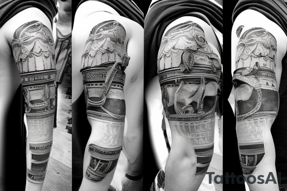Roman gladiator arm sleeve tattoo idea