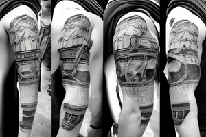 Roman gladiator arm sleeve tattoo idea