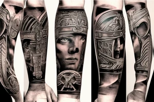 Roman gladiator arm sleeve tattoo idea