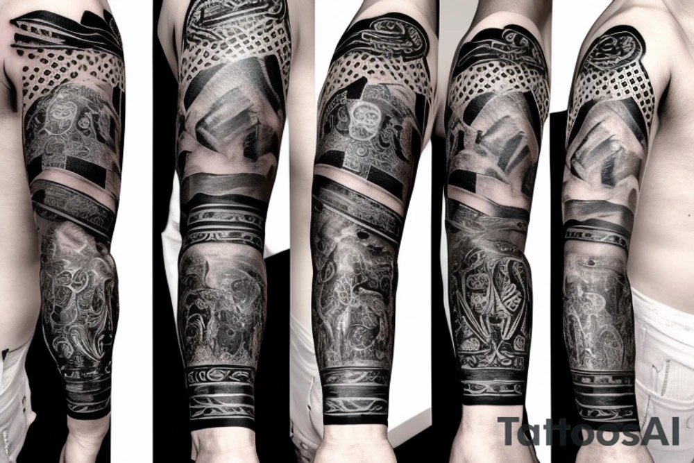 Roman gladiator arm sleeve with diamond tattoo idea