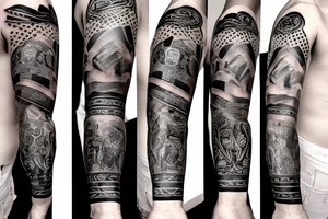 Roman gladiator arm sleeve with diamond tattoo idea