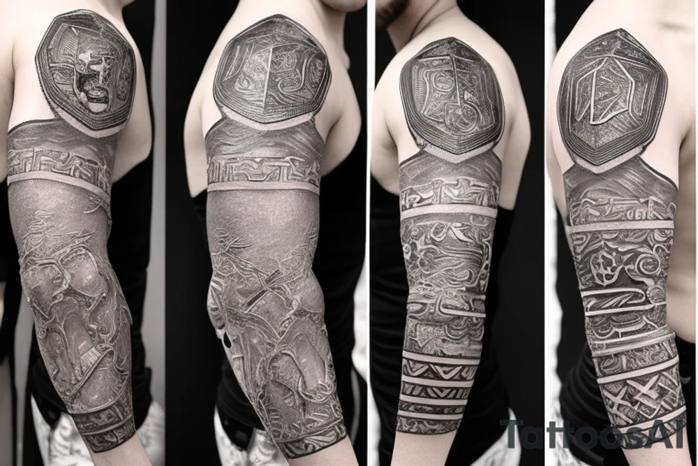 Roman gladiator arm sleeve with diamond tattoo idea