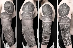 Roman gladiator arm sleeve with diamond tattoo idea