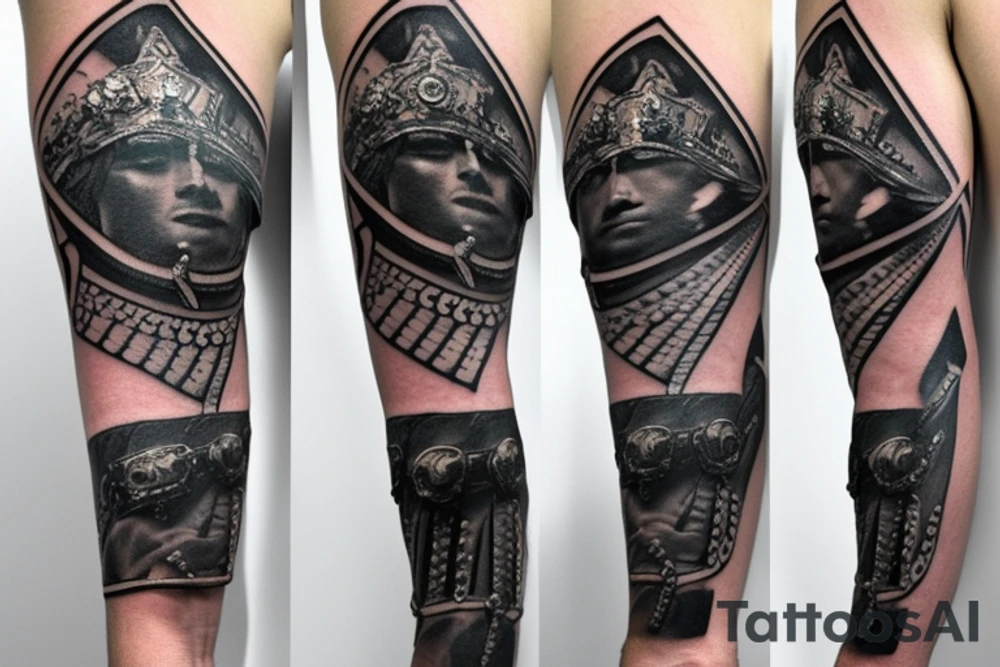 Roman gladiator arm sleeve with diamond tattoo idea