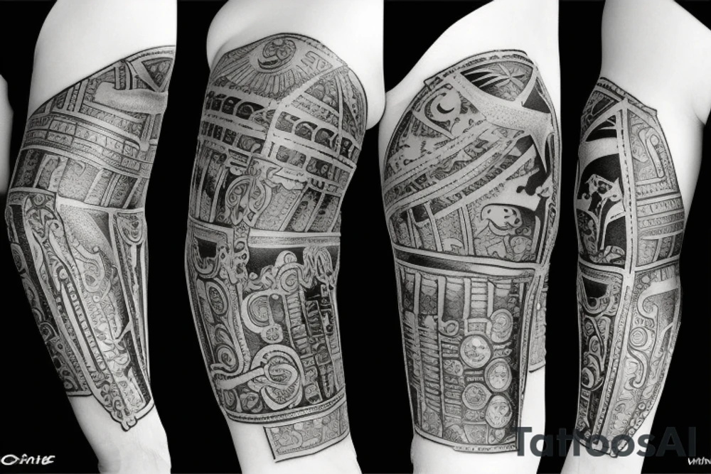 Roman gladiator arm sleeve with diamond tattoo idea