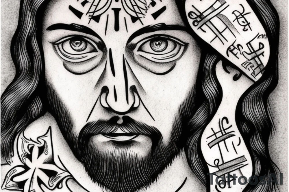Jesus face with cross tattoo idea