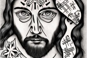 Jesus face with cross tattoo idea