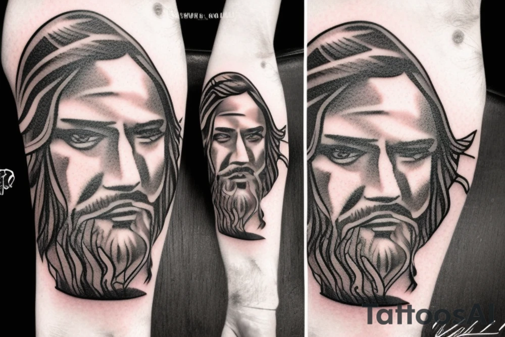 Jesus face with cross tattoo idea