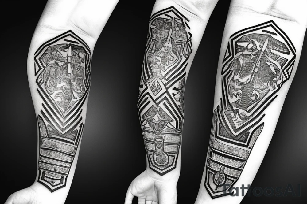 Roman gladiator arm sleeve with diamond tattoo idea