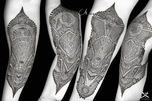 Roman gladiator arm sleeve with diamond and mandala tattoo idea