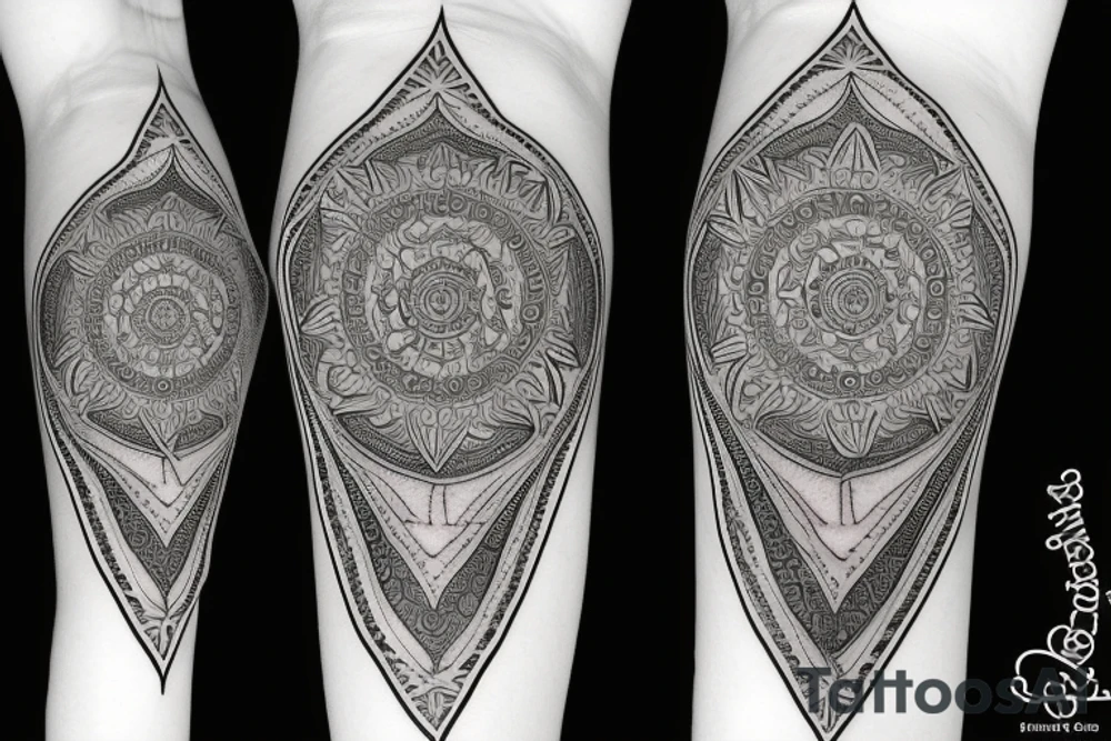 Roman gladiator arm sleeve with diamond and mandala tattoo idea