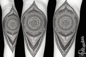 Roman gladiator arm sleeve with diamond and mandala tattoo idea