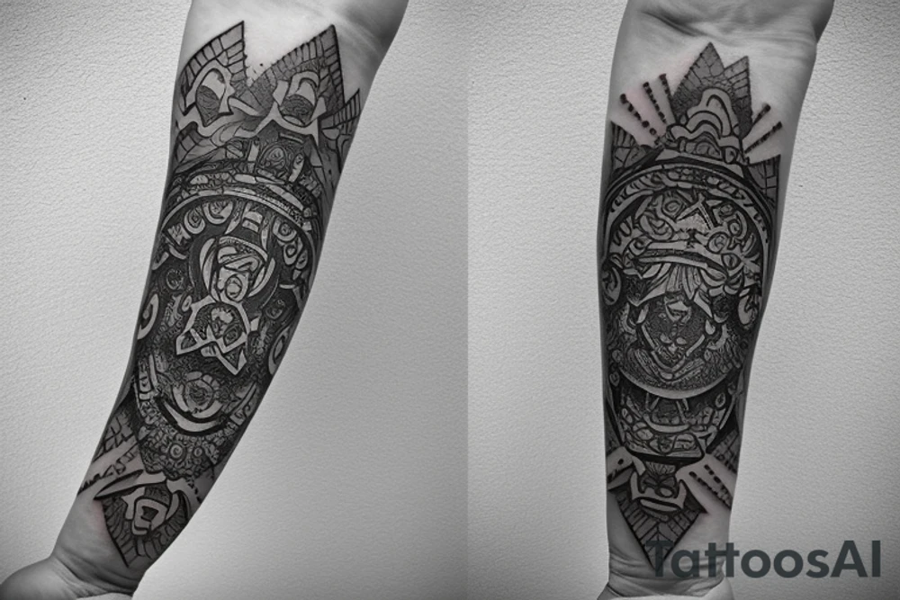 Roman gladiator arm sleeve with diamond and mandala tattoo idea