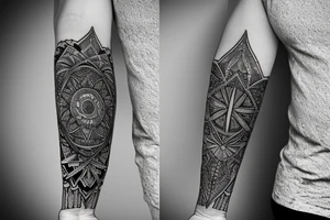 Roman gladiator arm sleeve with diamond and mandala tattoo idea